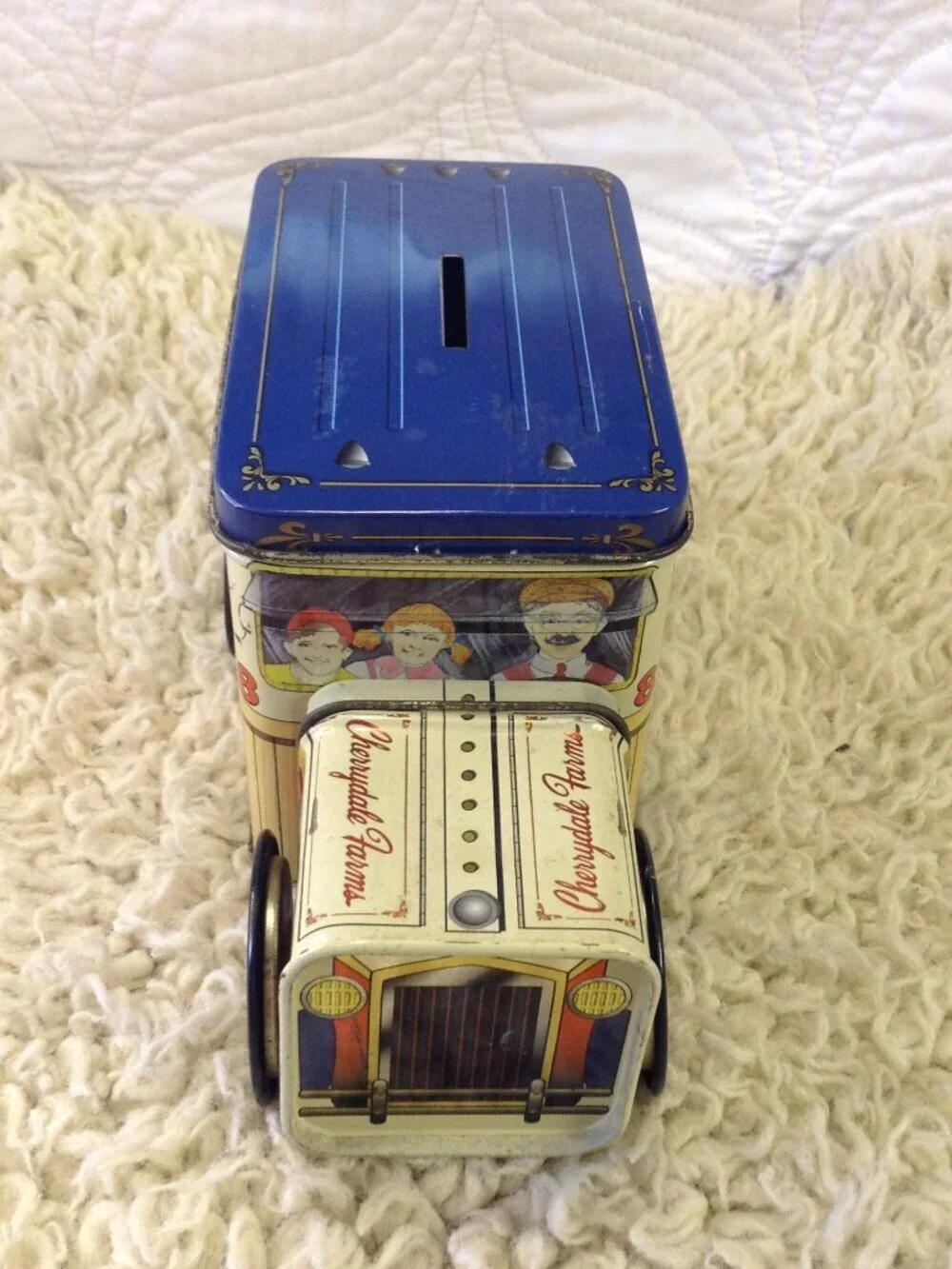 VTG Cherrydale Farms Tin Delivery Truck Coin Bank Nostalgic Kidcore Collectible